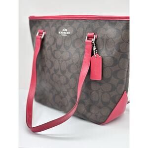 Coach City Zip Tote F58294- Shoulder Bag/Handbag/Purse Pink/Red leather Trim
